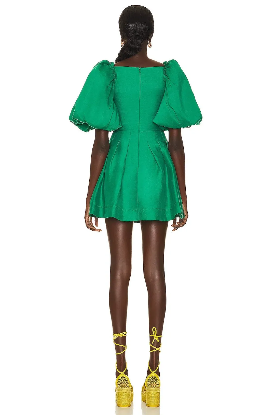 AJE Dusk Knot Puff Sleeve Mini Dress Emerald Size 6 for rent on The Volte - main image