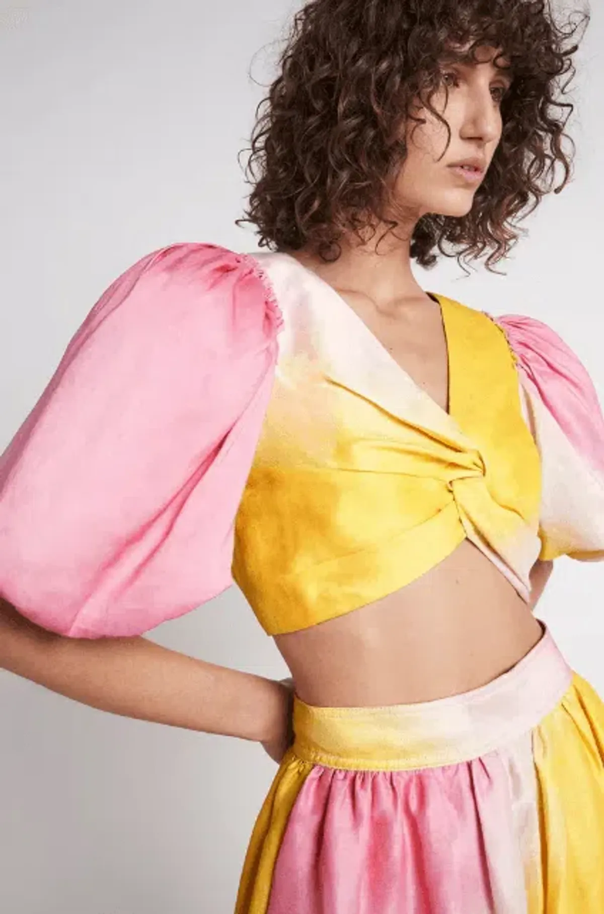 Aje Cloud Burst Puff Sleeve Cropped Top Tie Dye Pink Size 12 - Image 2