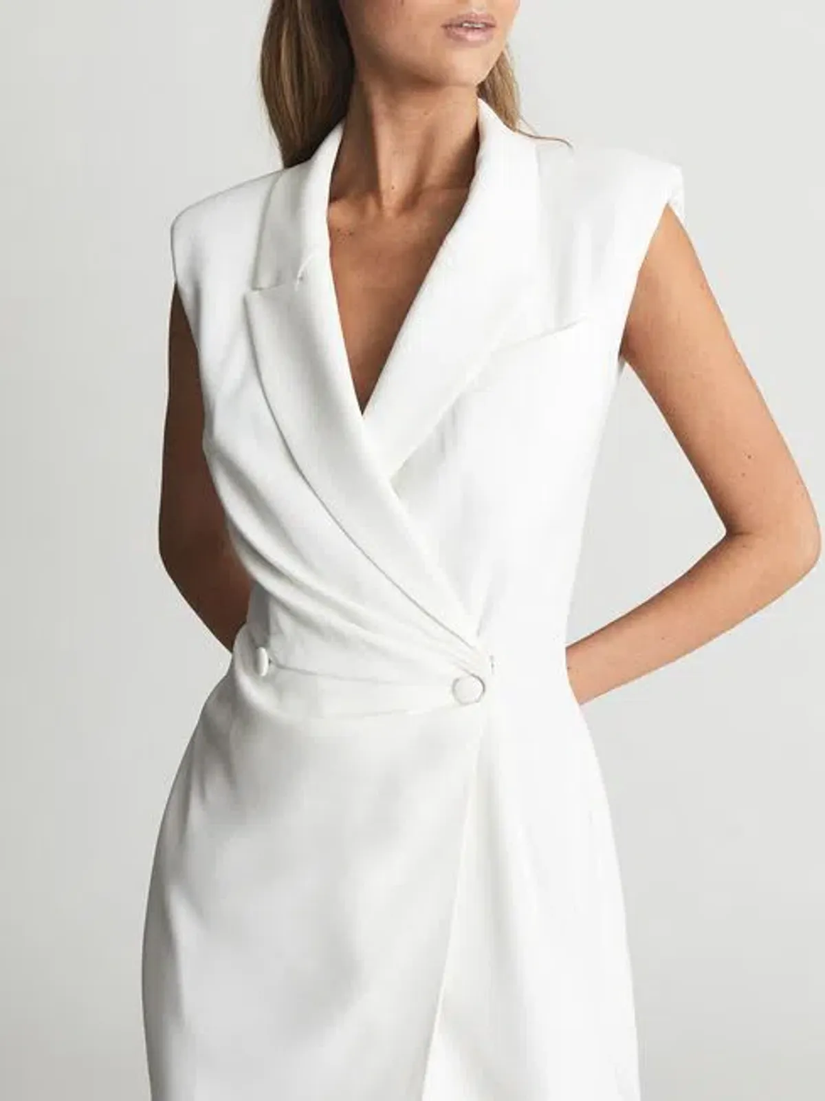 Reiss Cecile Tuxedo Midi Dress White Size AU 8 - Image 2