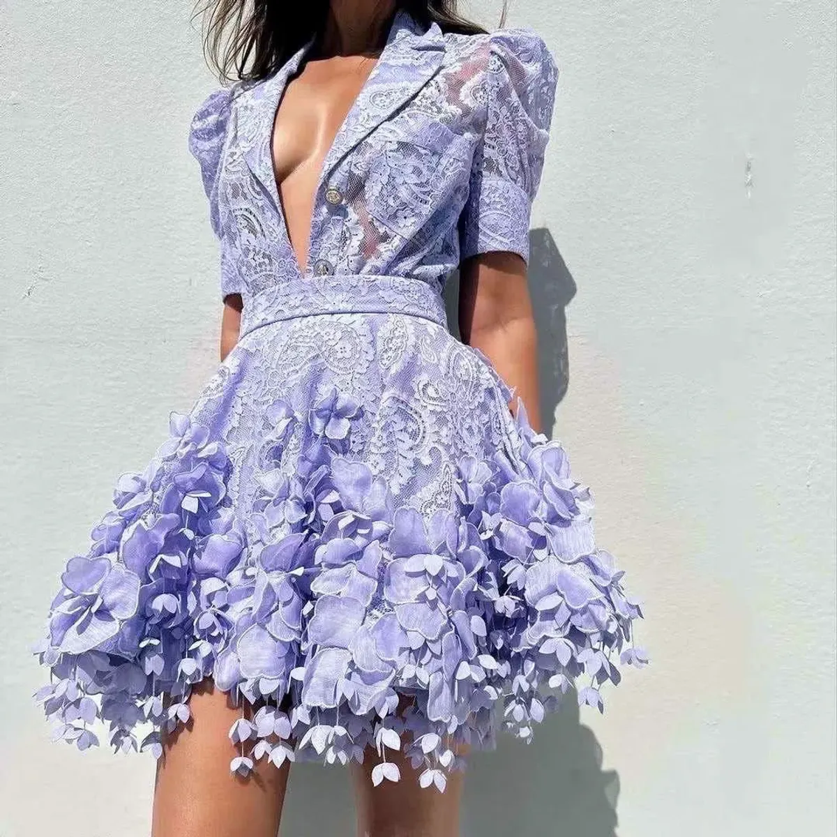 Zimmermann High Tide Flip Mini Skirt & Lace Shirt Set Periwinkle Size 0/ AU 6 to 8 - Image 2