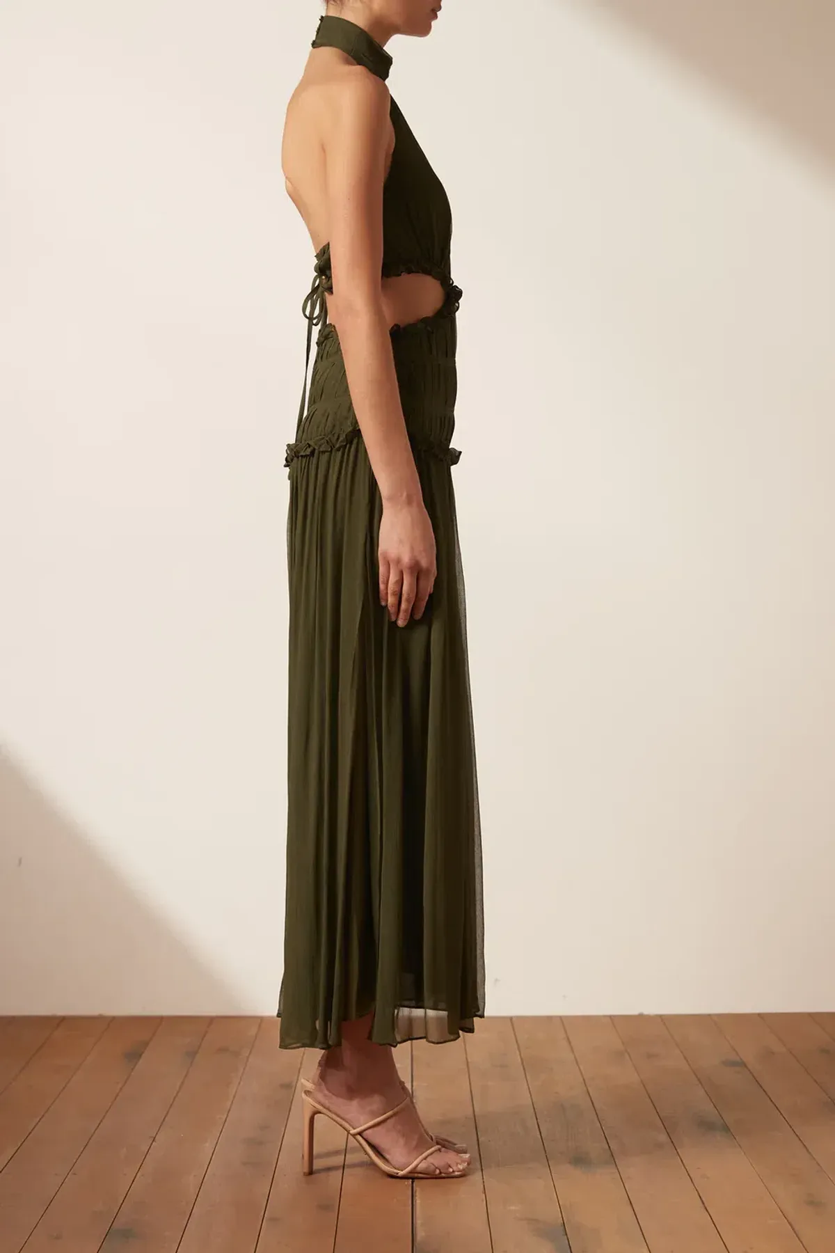 Shona Joy Safira High Neck Cut Out Midi Dress Green Size 10 - Image 4