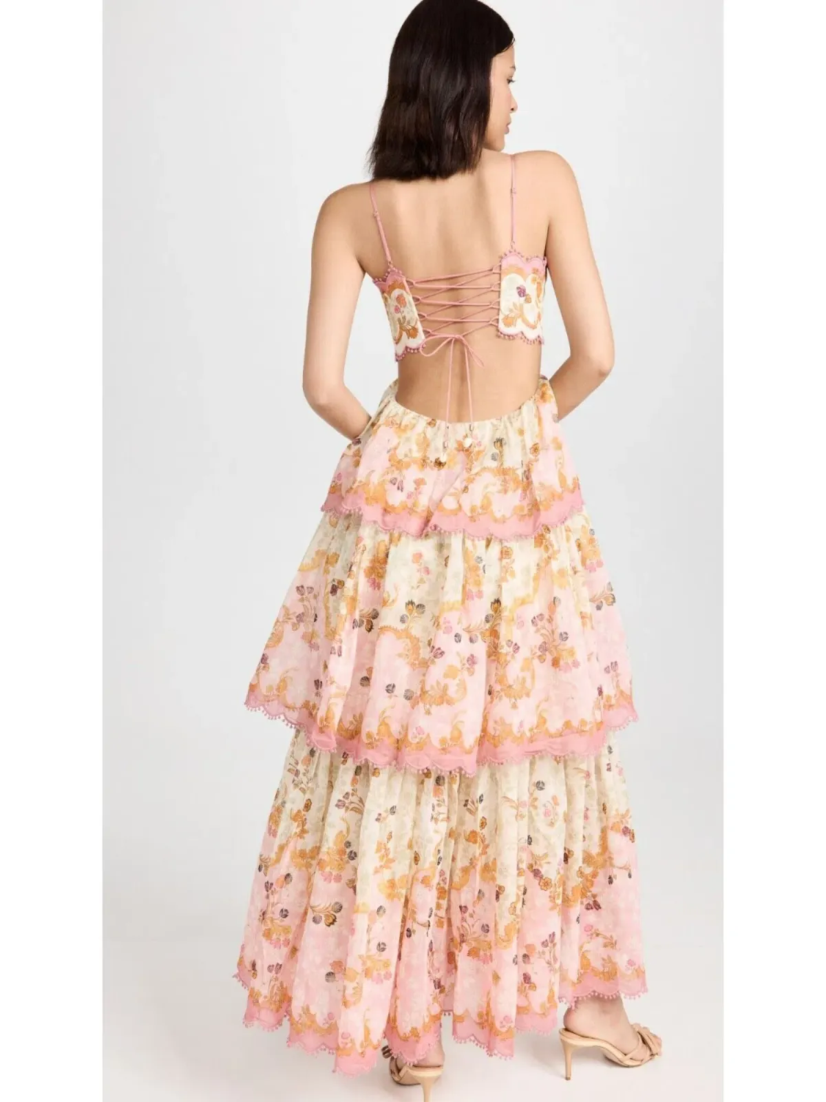 Zimmermann Laurel Frill Midi Dress Pink Green Floral Size 0 / AU 6 - Image 3