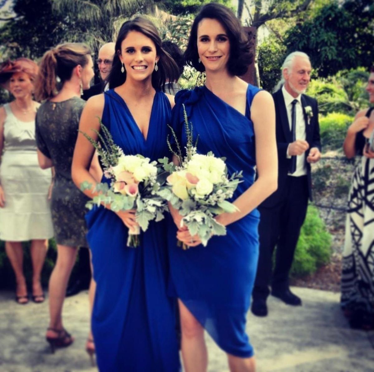 Carla Zampatti Waterfall Dress Blue Size 8 - Image 3