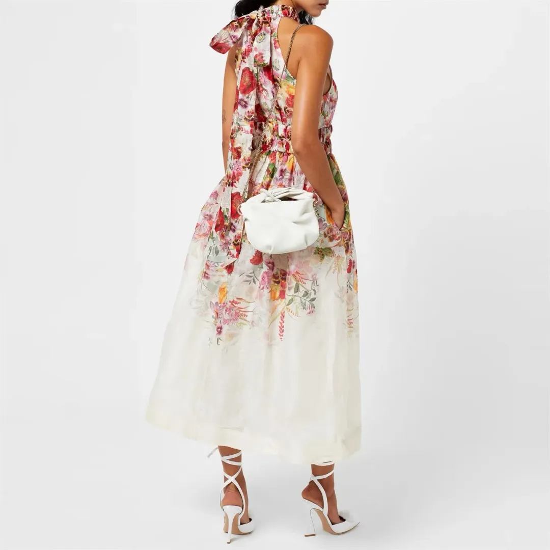 Zimmermann The Wonderland Halter Dress in Elka Poppy Ivory Print Size 1 /Au 10 for rent on The Volte - main image