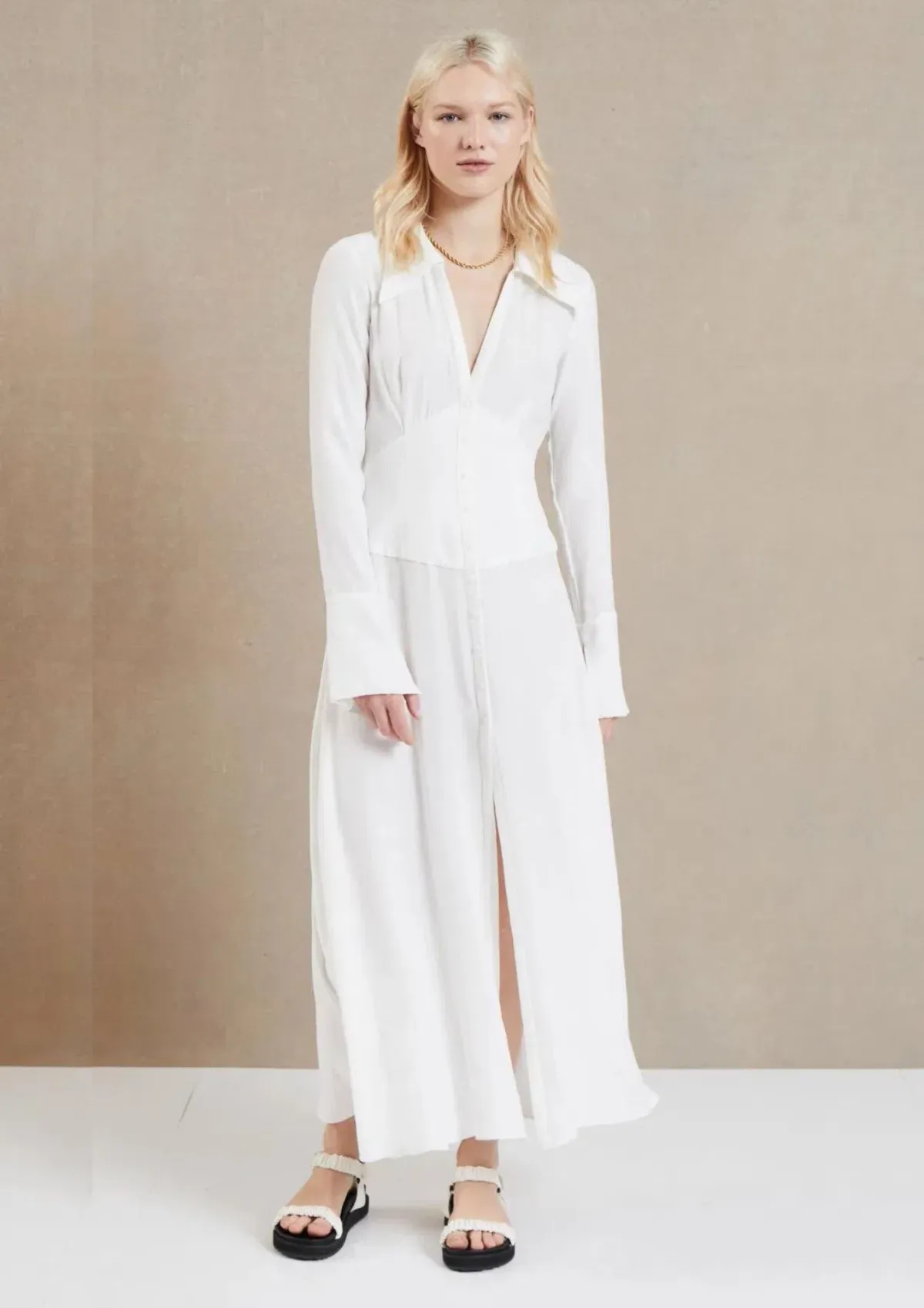 Bec & Bridge Raye Long Sleeve Maxi Dress Ivory Size 12 - Image 1