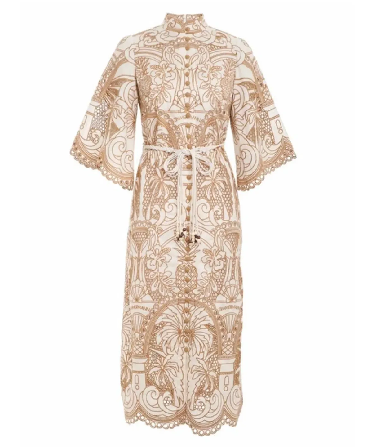 Zimmermann Ginger Embroidered Shirt Dress Ivory/Tan Size 0P/Au 6 - Image 4