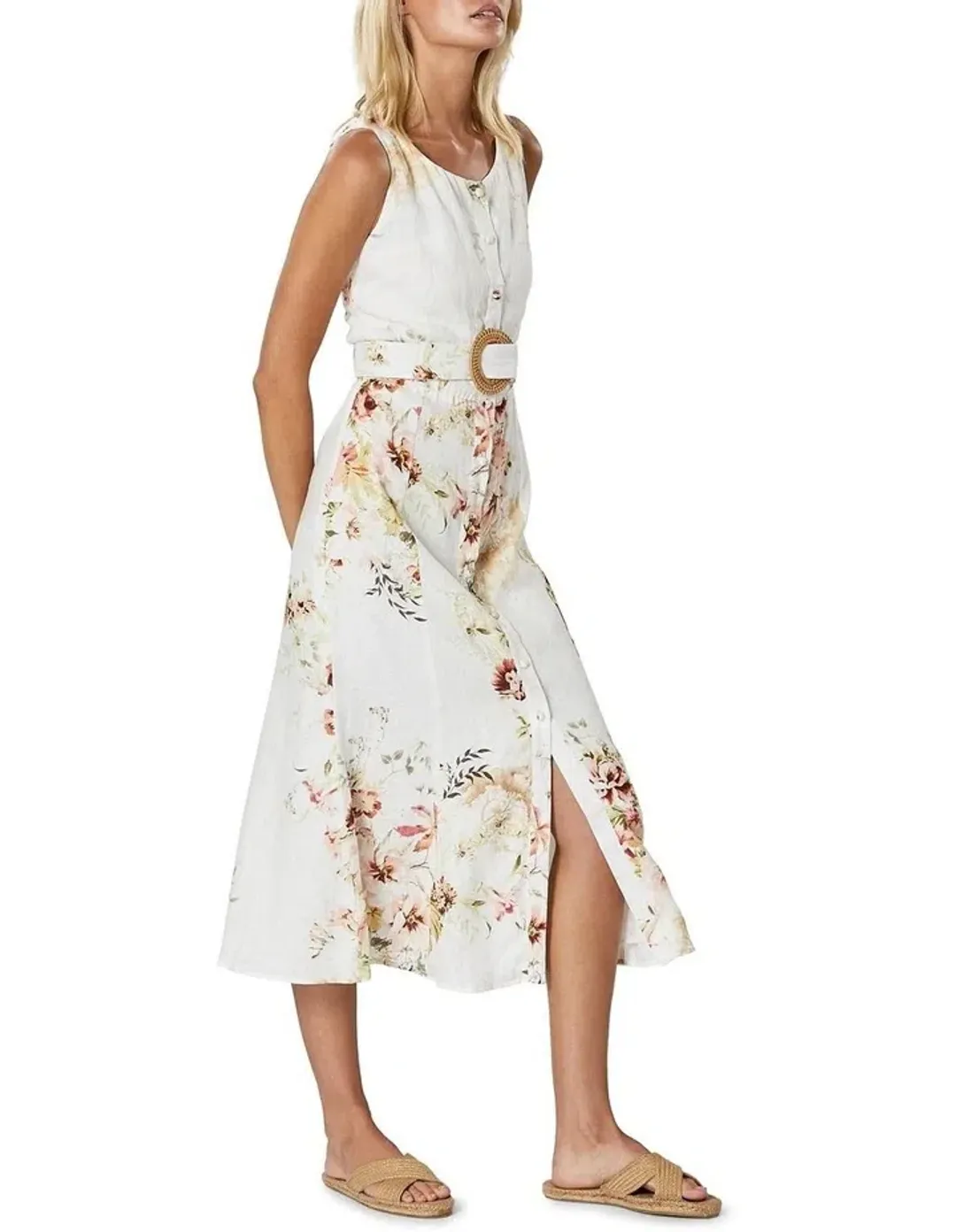 Winona Delphiniums Button Midi Dress Floral Size 6 for rent on The Volte - main image