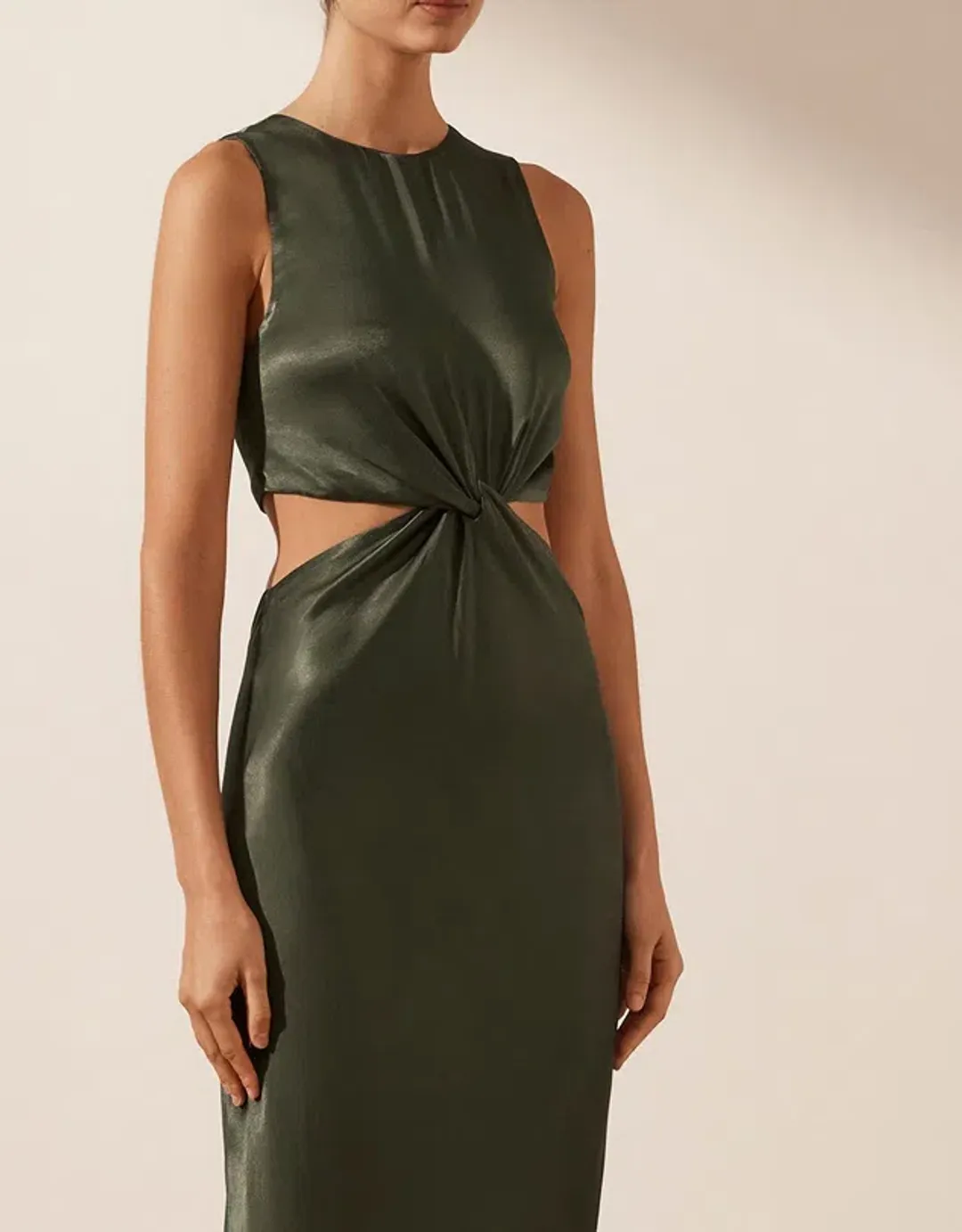 Shona Joy Giorgia Twist Front Sleeveless Midi Dress Forest Size 10 for rent on The Volte - main image