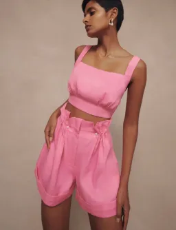 Aje Paper Bag Shorts & Tie Back Top Two Piece Set in Pink Size 6 for rent on The Volte - image 3
