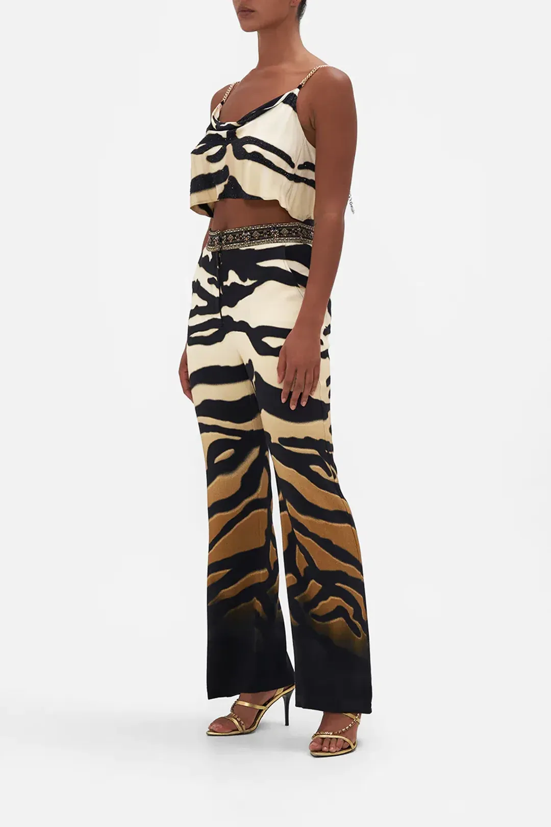 Camilla Full Length Flared Pant Tame My Tiger Print Size L / AU 14 for rent on The Volte - main image