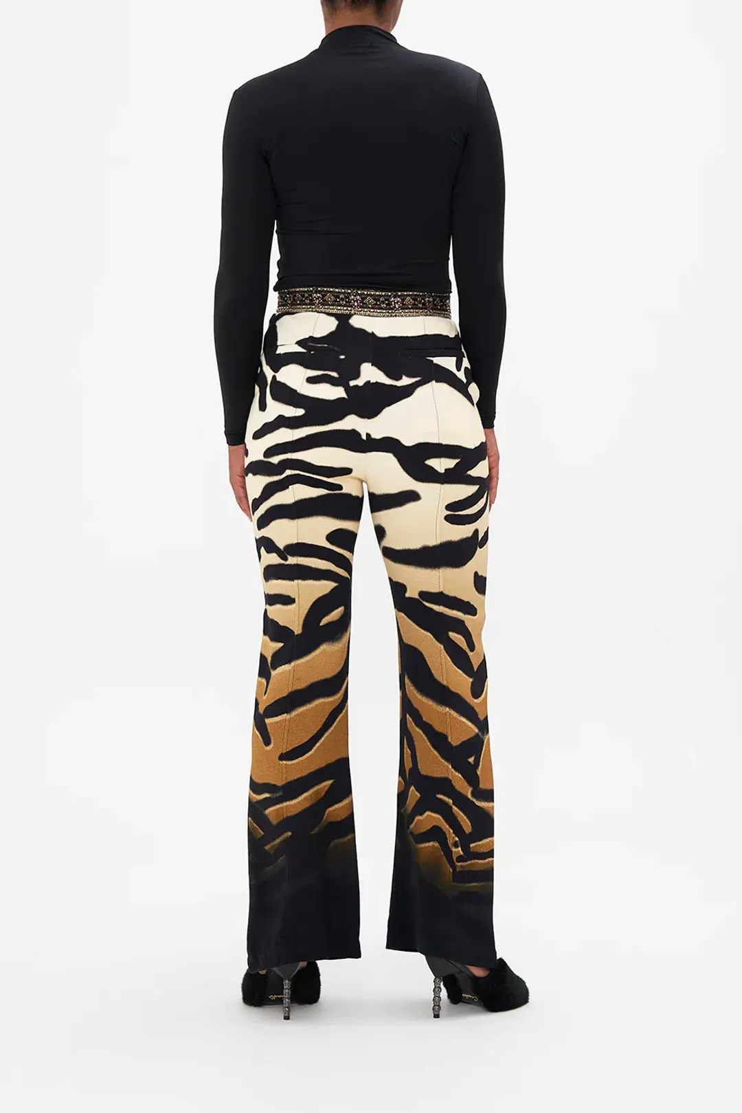 Camilla Full Length Flared Pant Tame My Tiger Print Size L / AU 14 for rent on The Volte - main image