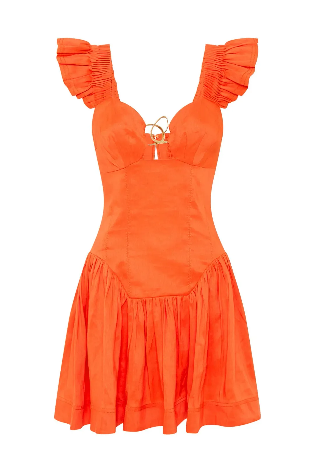 Aje Simone Frill Sleeve Mini Dress Orange Size 8 for rent on The Volte - main image