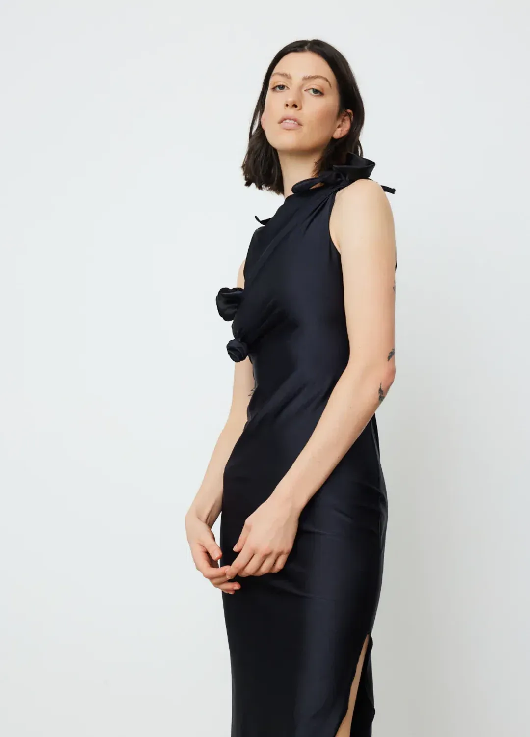 Coperni Asymmetric Flower Gown Floor Length Black Size L/Au 10 for rent on The Volte - main image