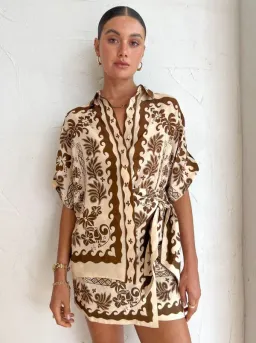 Alemais Tropic Shirt and Sarong Set Choc / Cream Size 10 for rent on The Volte - image 2