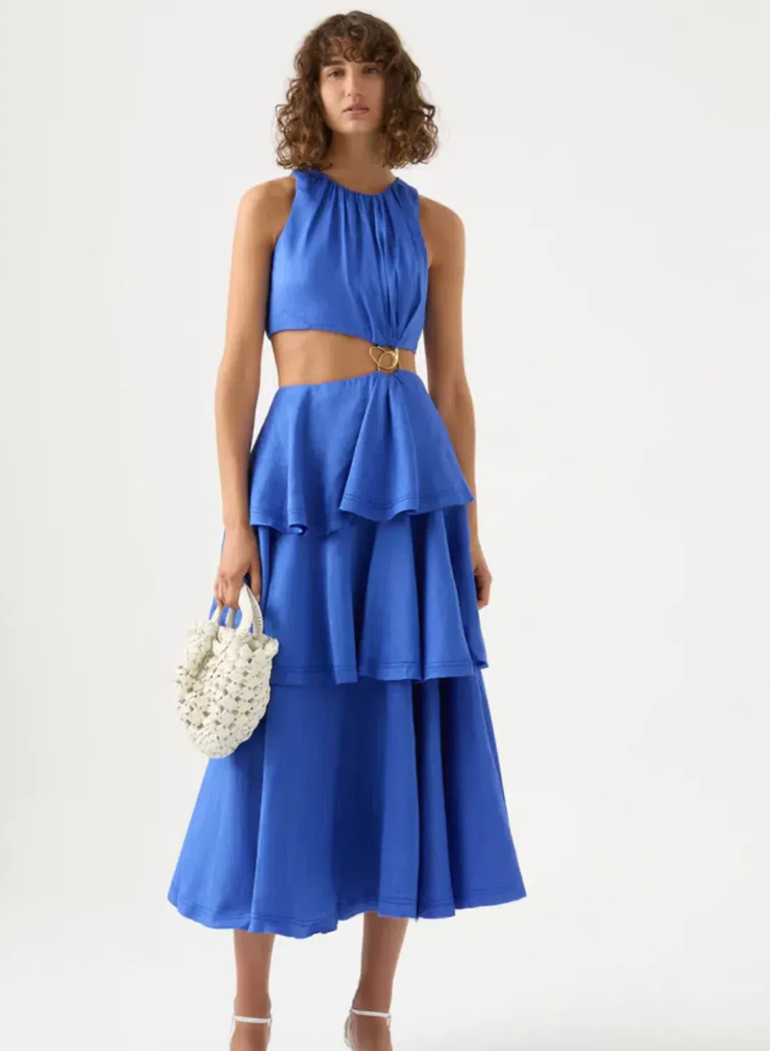 Aje Wave Cut Out Ring Midi Dress Marine Blue Size 8 for rent on The Volte - main image