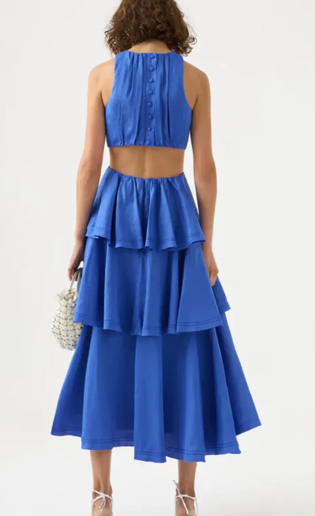 Aje Wave Cut Out Ring Midi Dress Marine Blue Size 8 for rent on The Volte - main image