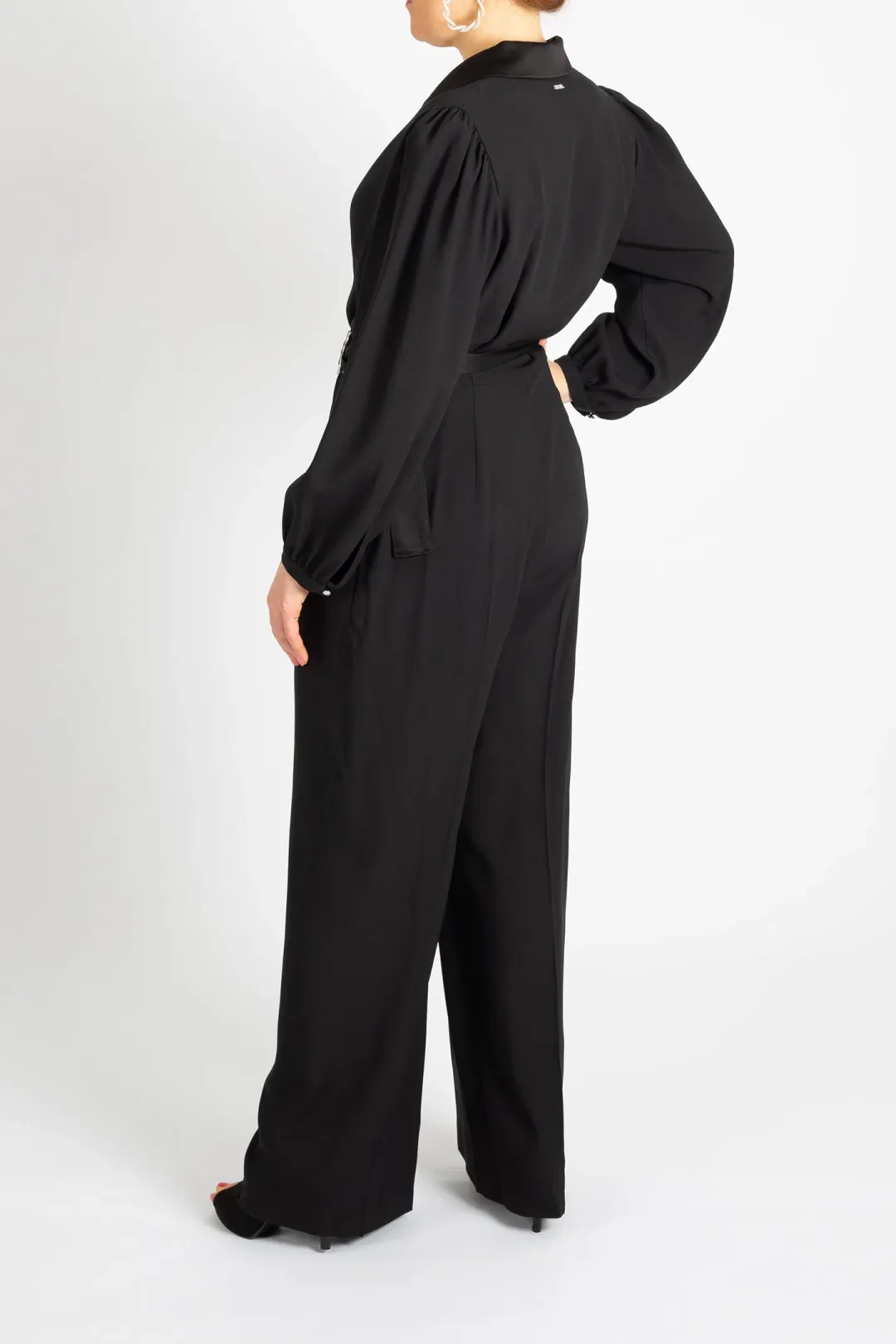 Hugo Boss Tonal Silken Trims Crepe Jumpsuit Black Size 10 for rent on The Volte - main image