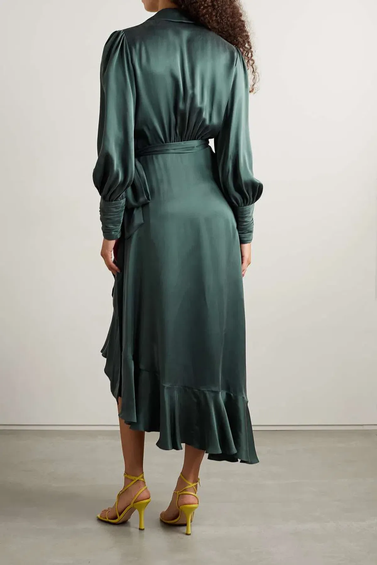 Zimmermann Asymmetric Ruffled Silk-satin Wrap Dress in Green Size 2 / AU 12 - Image 3