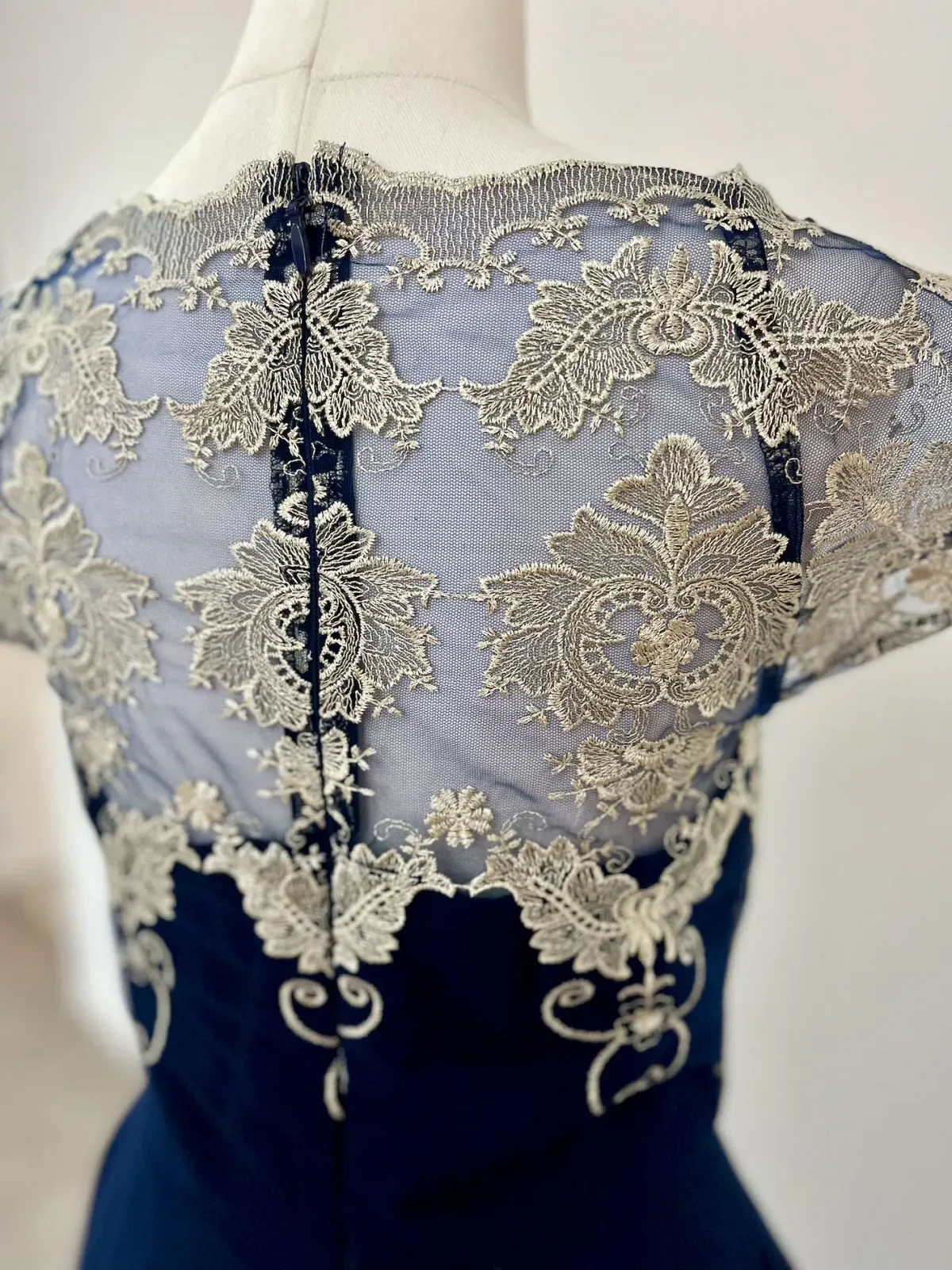 Chi Chi London Chiffon Midi Dress With Embroidery In Navy Size AU 8 - Image 3