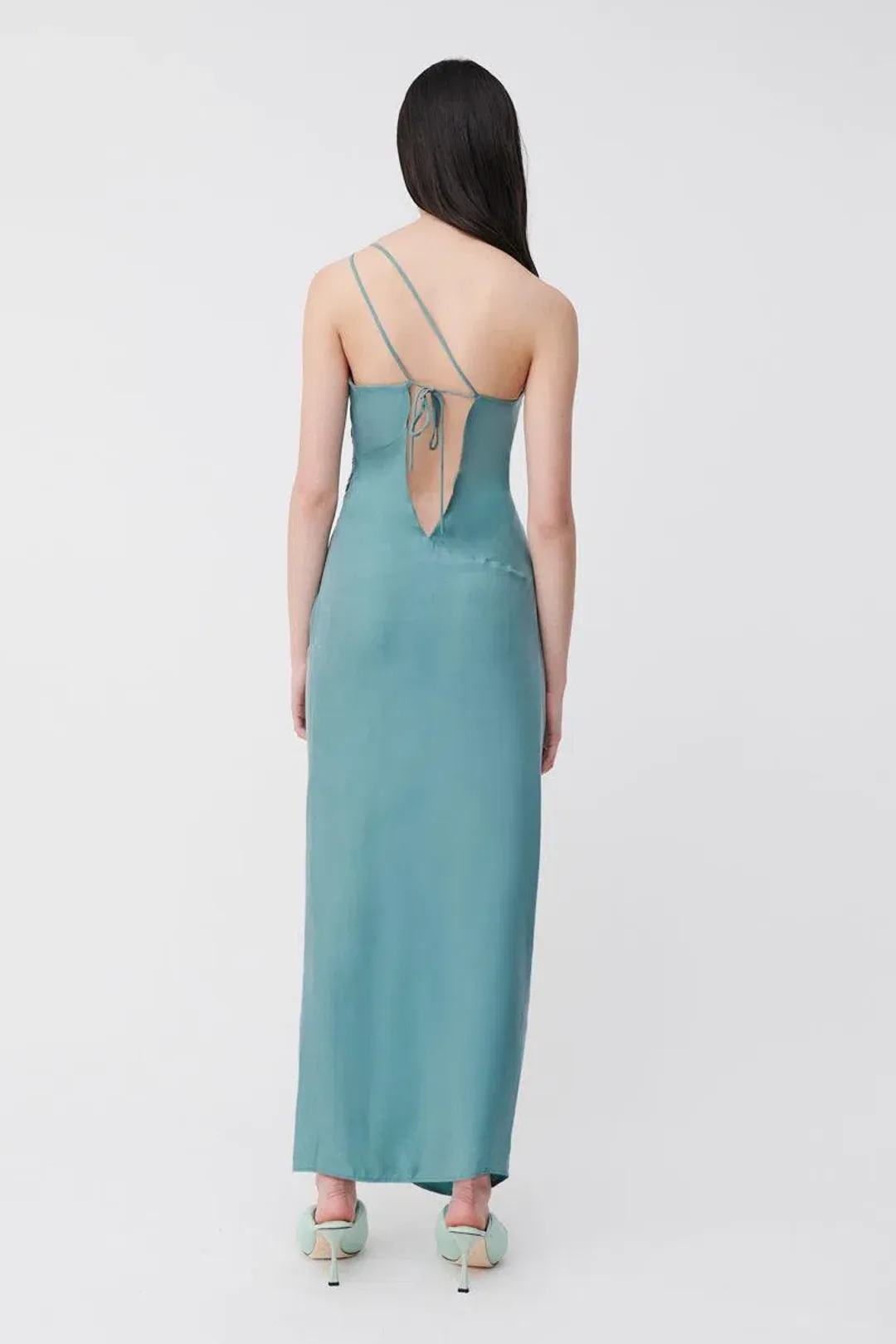 Suboo Andy Asymmetric Ruched Slip Dress Seafoam Size XS/AU 6 for rent on The Volte - main image