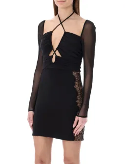 Self-portrait Floral Embroidery Cut-out Detailed Mini Dress Black Size AU 6 for rent on The Volte - image 2