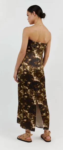 Dissh Mason Satin Tie Dye Strapless Dress Olive Size 10 / M for rent on The Volte - image 3
