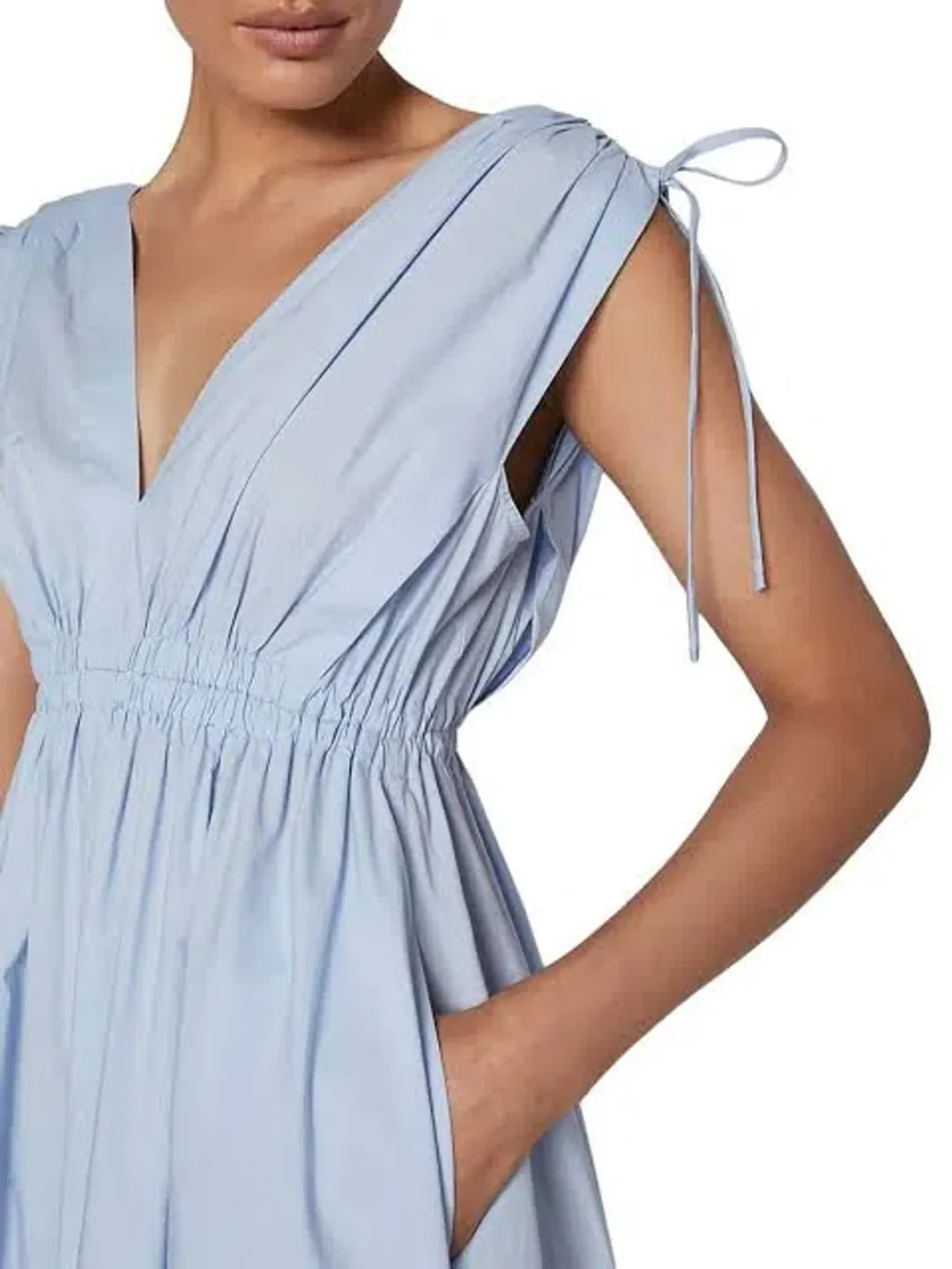Scanlan Theodore Parachute Cotton Drawstring Midi Dress Light Tinted Blue Size 10 for rent on The Volte - main image