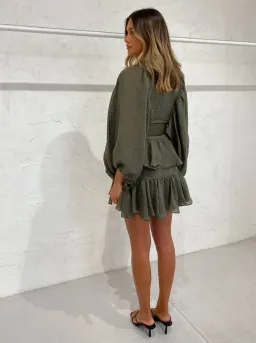 Shona Joy Charlotte Mini Plunge Dress in Khaki Size 14 for rent on The Volte - image 4