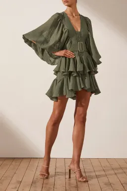 Shona Joy Charlotte Mini Plunge Dress in Khaki Size 14 for rent on The Volte - image 1