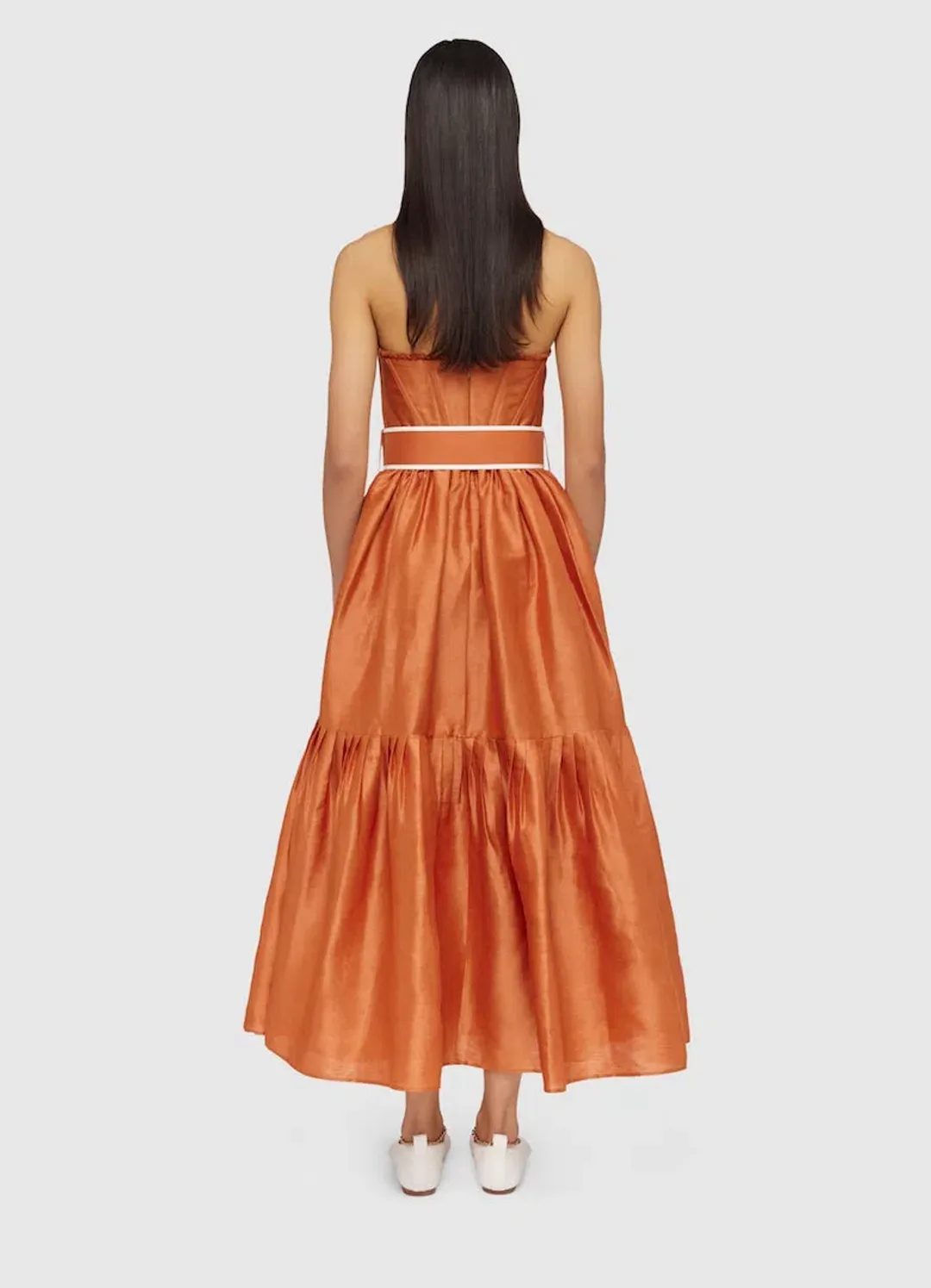 Leo Lin The Suffolk Bustier Dress Cinnamon Orange Size AU 8 for rent on The Volte - main image