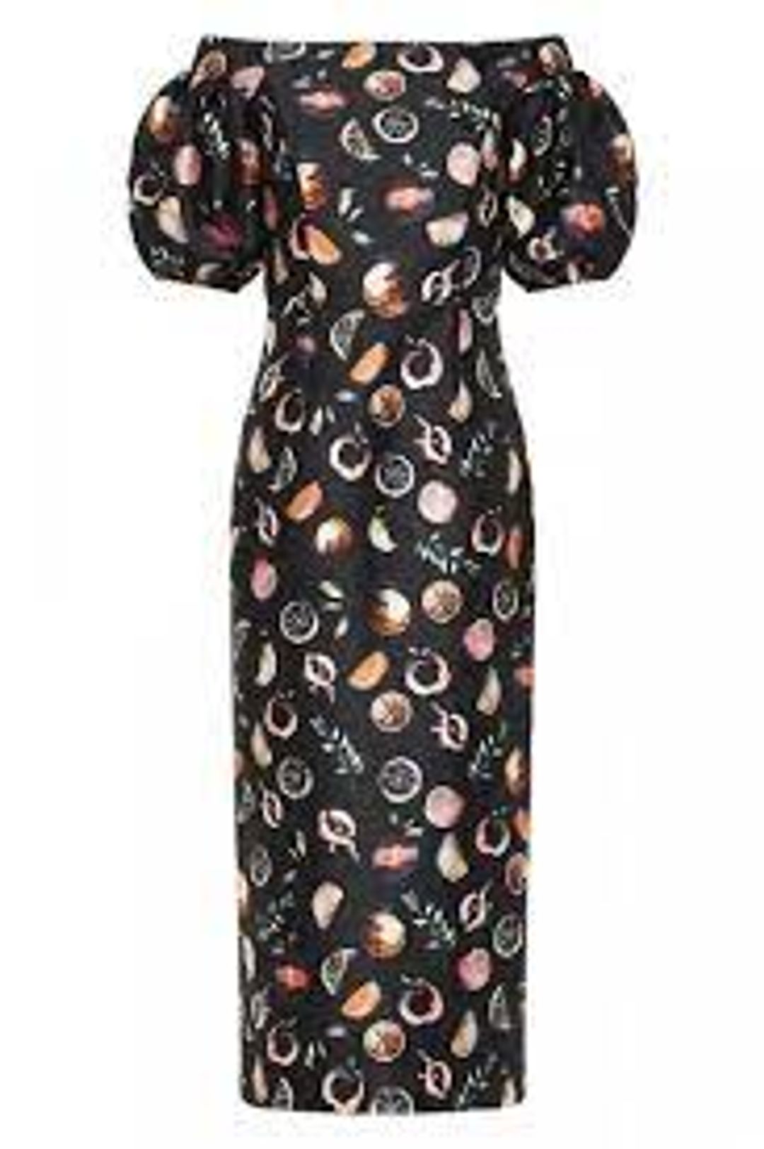 Rebecca Vallance Pranzo Fruit Print Midi Black Size AU 8 for rent on The Volte - main image