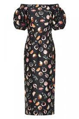 Rebecca Vallance Pranzo Fruit Print Midi Black Size AU 8 for rent on The Volte - image 4