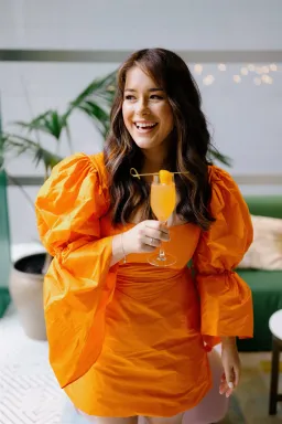 Van Der Kooij Neve Volume Sleeve Micro Mini Dress Orange Size 3 / AU 12 for rent on The Volte - image 2