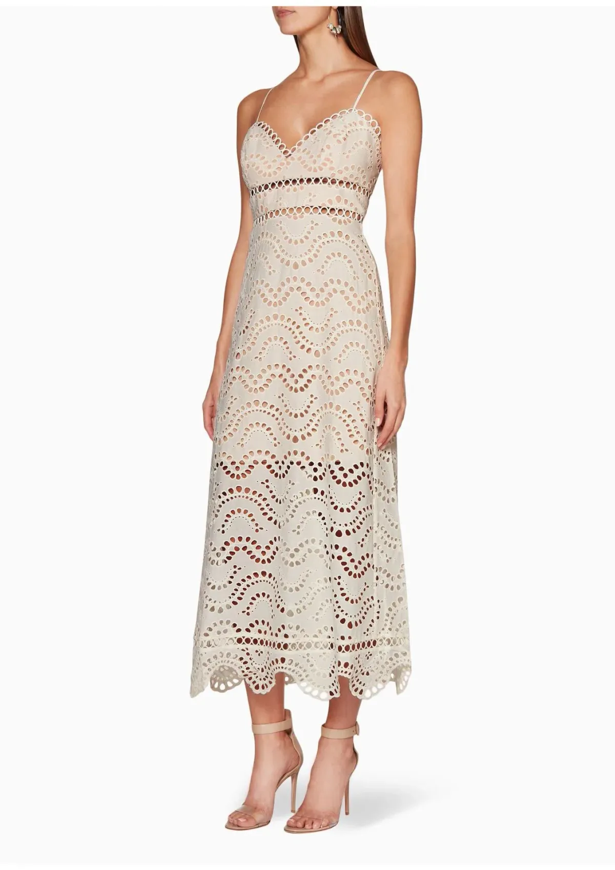 Zimmermann Jaya Wave Bodice Midi Dress Neutral Ivory Size 8 for rent on The Volte - main image