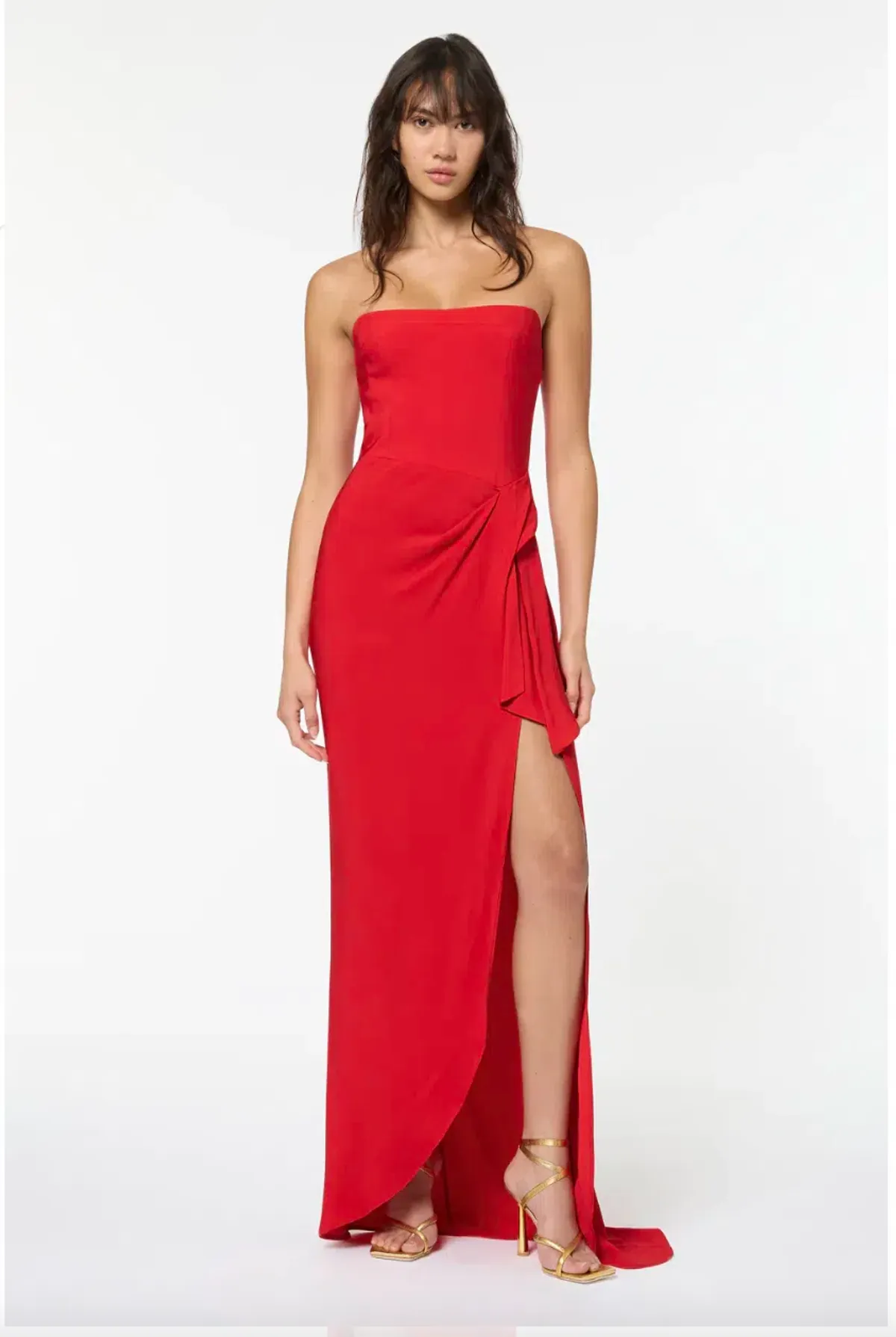 Manning Cartell Asymmetrical Games Strapless Gown Scarlet Size 8 / S - Image 1