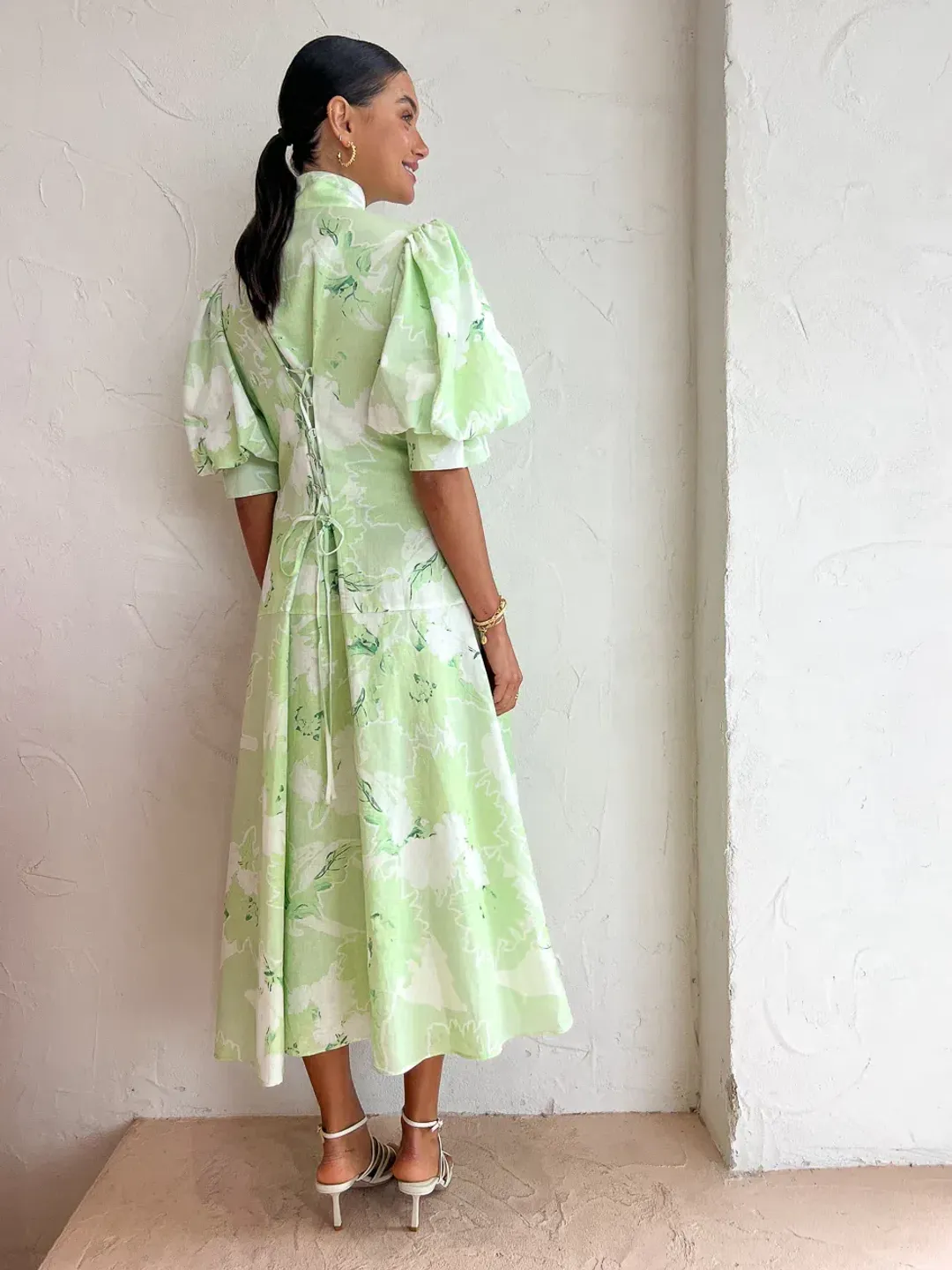 Leo Lin Anneke Drawstring Midi Dress Green Size 12 for rent on The Volte - main image