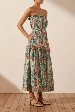 Shona Joy Mahalo Linen Strapless Midi Dress Print Size 8 / S for rent on The Volte - image 2