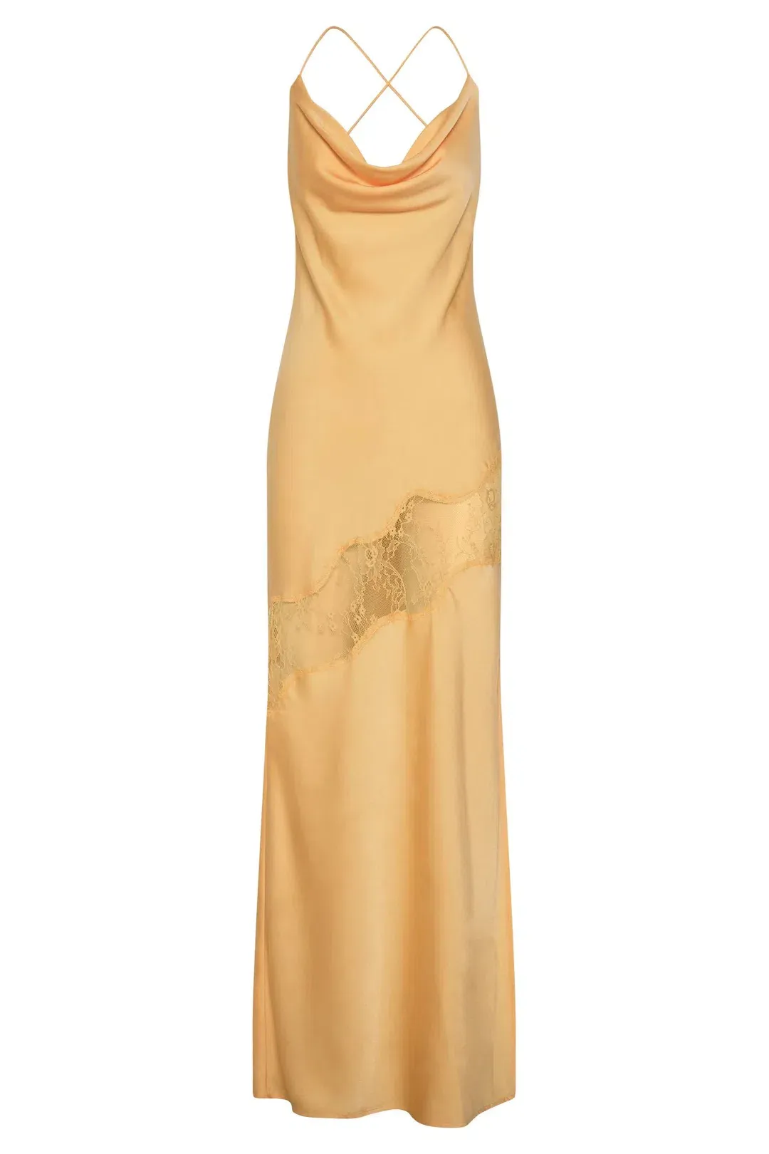 Meshki Chandra Lace Detail Satin Maxi Dress Lemon Size 14 for rent on The Volte - main image