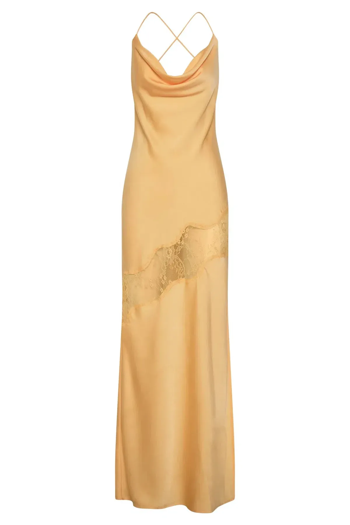 Meshki Chandra Lace Detail Satin Maxi Dress Lemon Size 14 - Image 8