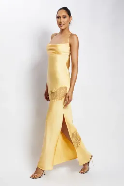 Meshki Chandra Lace Detail Satin Maxi Dress Lemon Size 14 for rent on The Volte - image 4