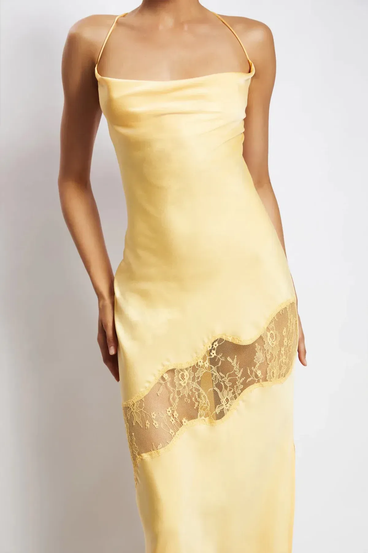 Meshki Chandra Lace Detail Satin Maxi Dress Lemon Size 14 - Image 6