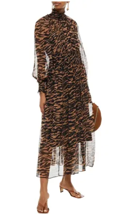 Zimmermann Wavelength Shirred Midi Dress Animal Print Size 0/ AU 8 for rent on The Volte - image 1