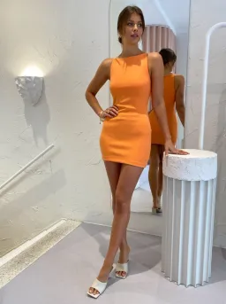 Bec & Bridge Clover Mini Dress | Nectarine Orange | Size 8 for rent on The Volte - image 3