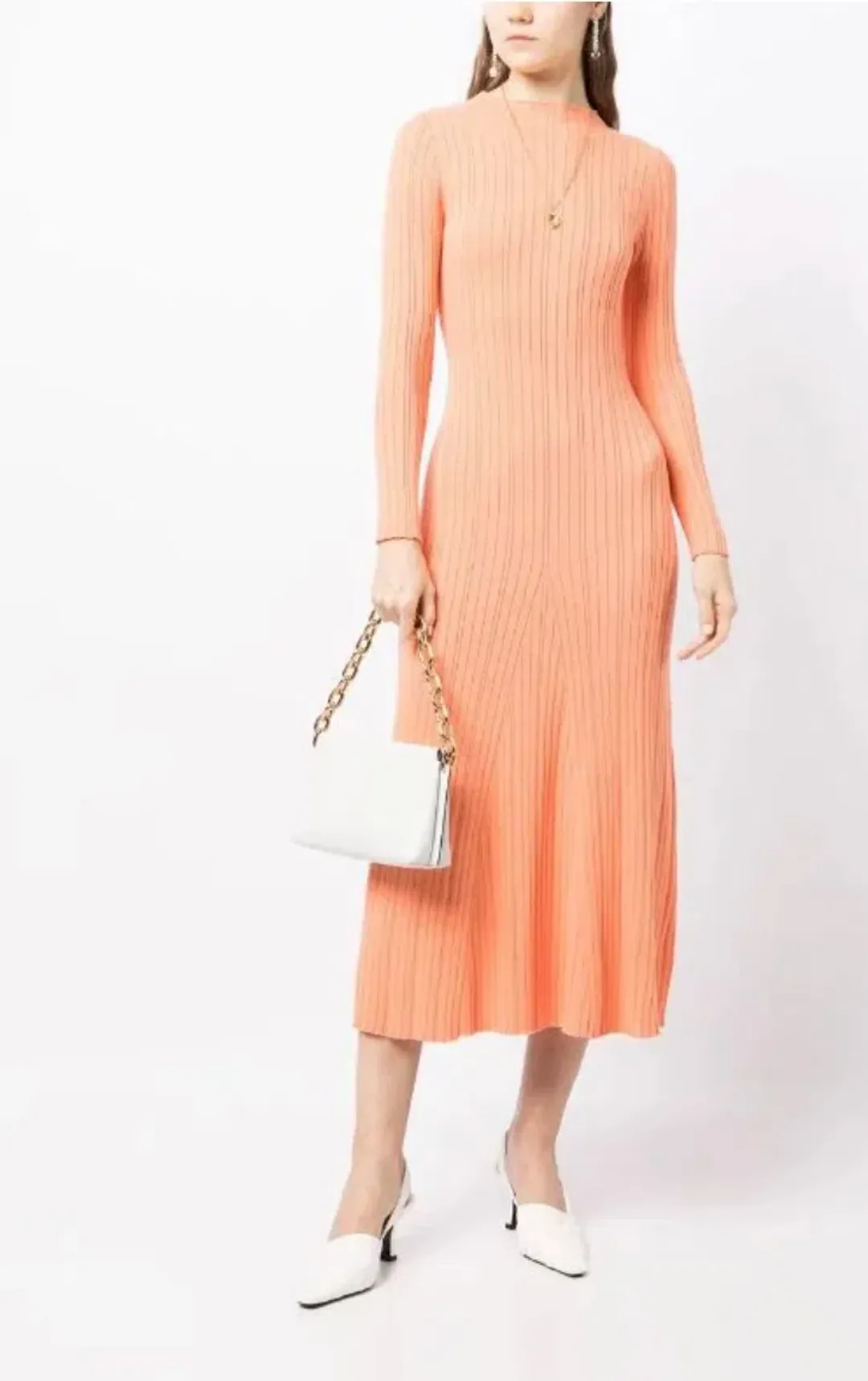 Anna Quan Long Sleeve Ribbed Knit Midi Dress Orange Size AU 10 for rent on The Volte - main image