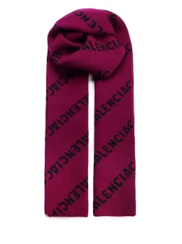 Balenciaga Allover Logo Knit Scarf Burgundy for rent on The Volte - image 1