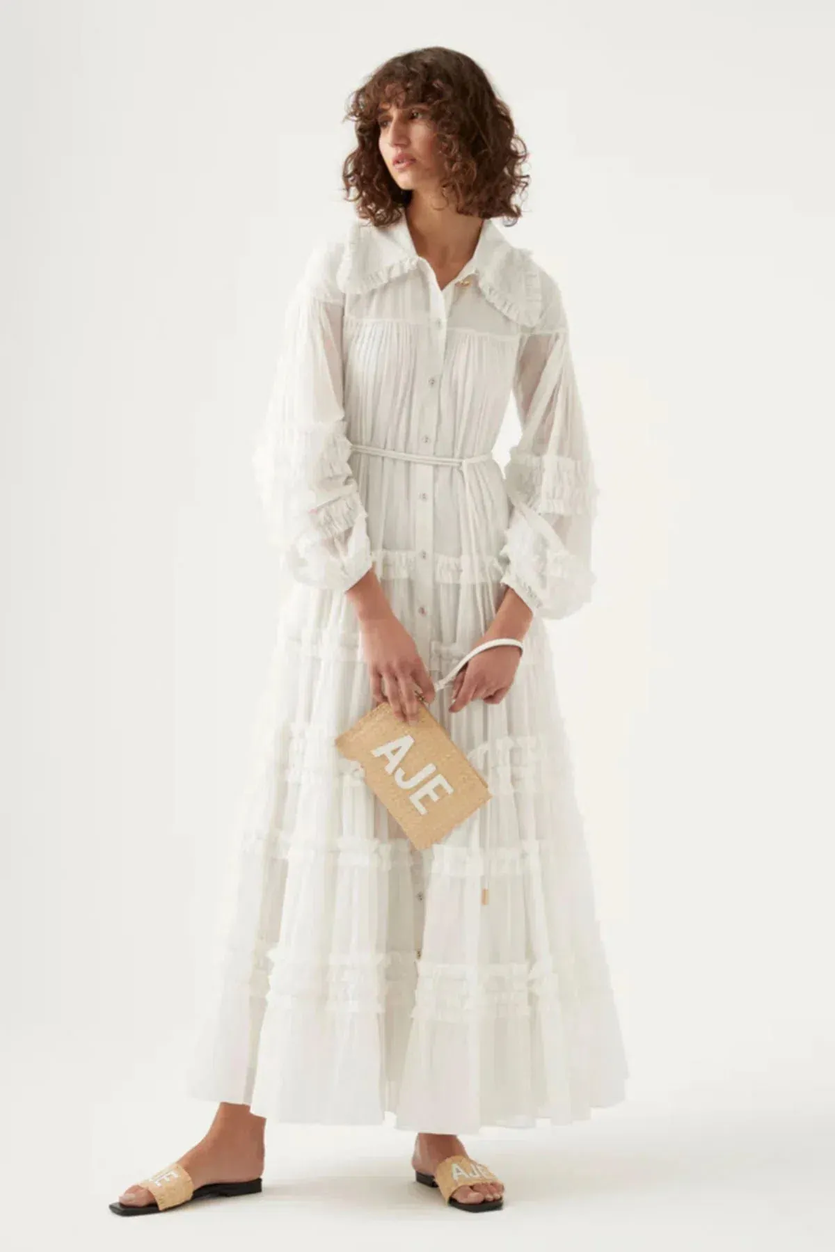 Aje Memento Tiered Maxi Dress In White Size AU 12 - Image 1