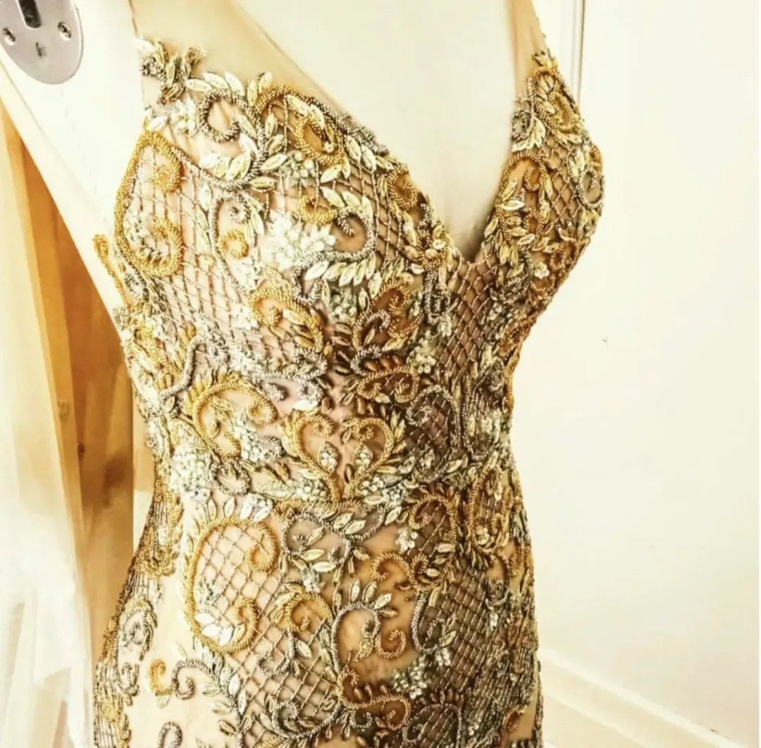 Jane Hill Custom Gold Beaded Gown Size 8 for rent on The Volte - main image