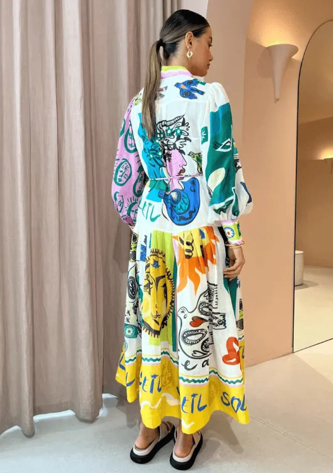 Alemais Soleil Patchwork Shirt Dress Multi Print Size AU 10 for rent on The Volte - main image