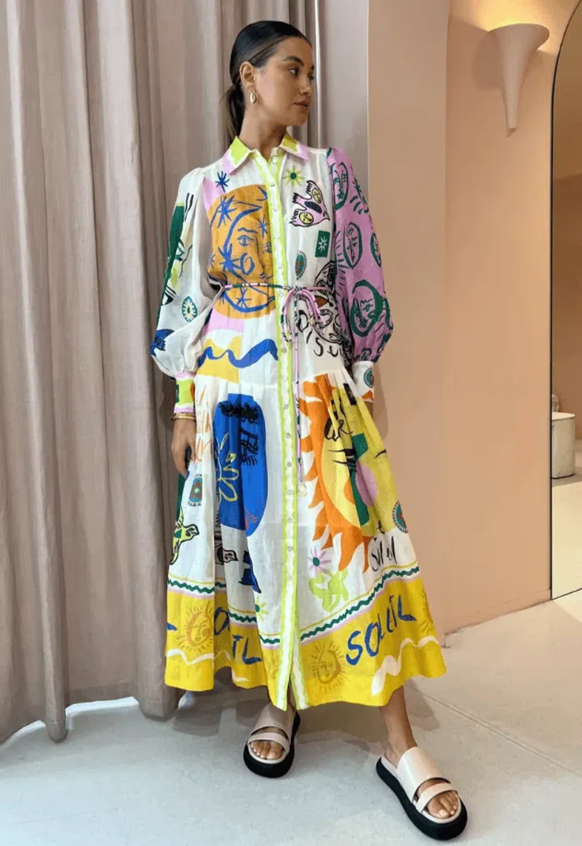 Alemais Soleil Patchwork Shirt Dress Multi Print Size AU 10 - Image 3