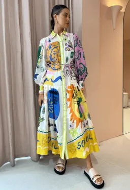 Alemais Soleil Patchwork Shirt Dress Multi Print Size AU 10 for rent on The Volte - image 3